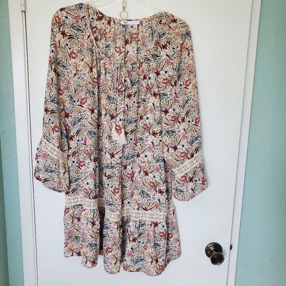 DR2 Daniel Rainn Plus Size Flowy Floral 3/4 Bell Sleeve Tunic Boho Festival XXL